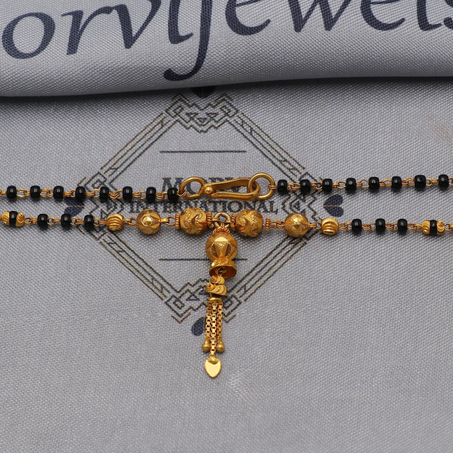 22k gold chain mangalsutra necklace with gold beads and black beads, Indian Wife Jewelry gift, K6472