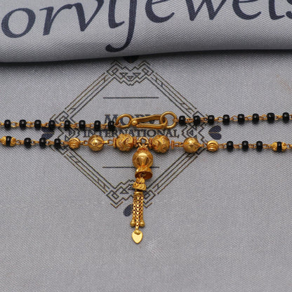 22k gold chain mangalsutra necklace with gold beads and black beads, Indian Wife Jewelry gift, K6472