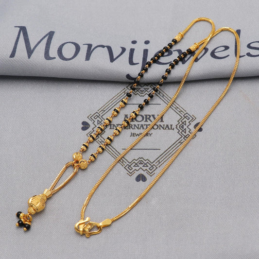 22k gold chain mangalsutra necklace with gold beads and black beads, Indian Wife Jewelry gift, K6473