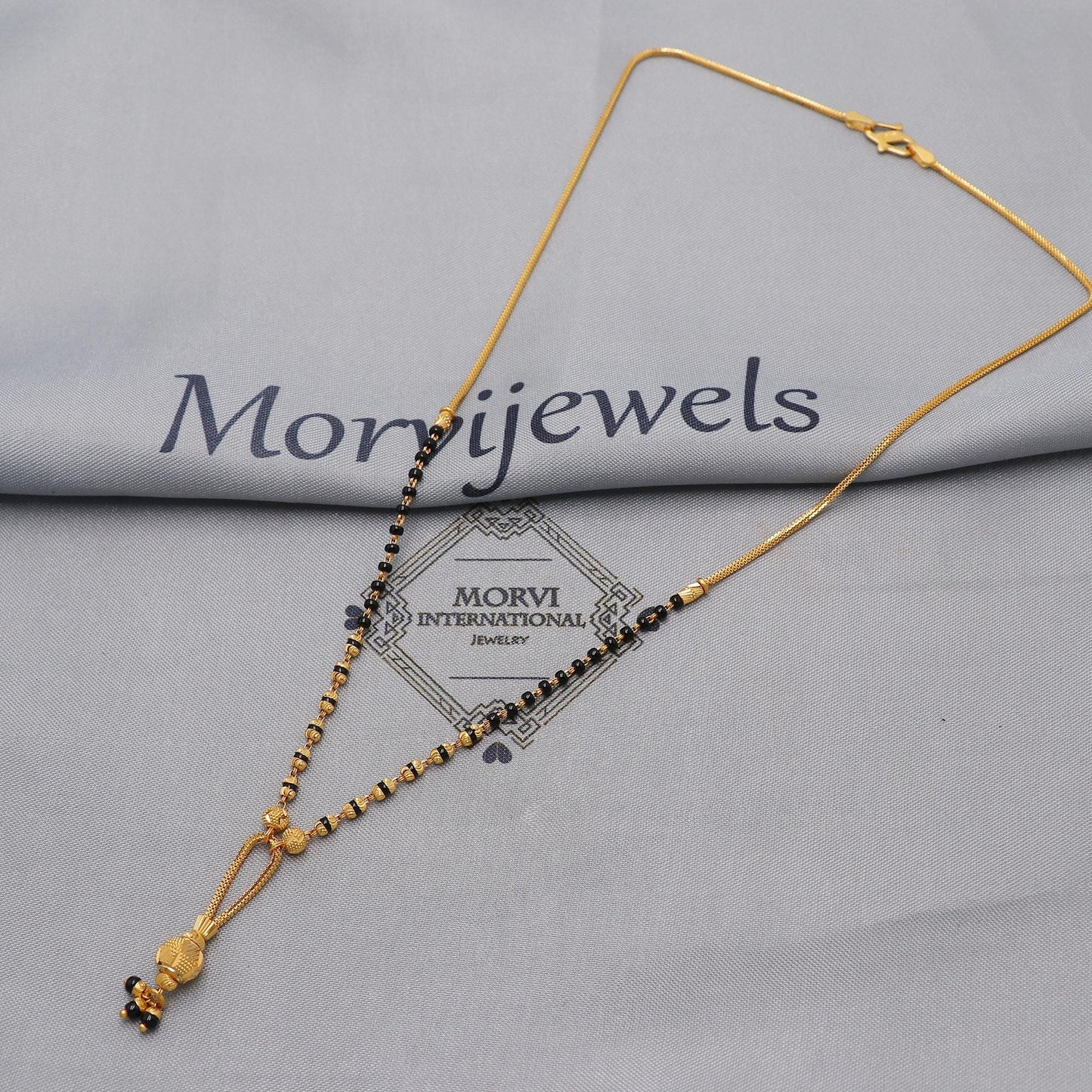 22k gold chain mangalsutra necklace with gold beads and black beads, Indian Wife Jewelry gift, K6473