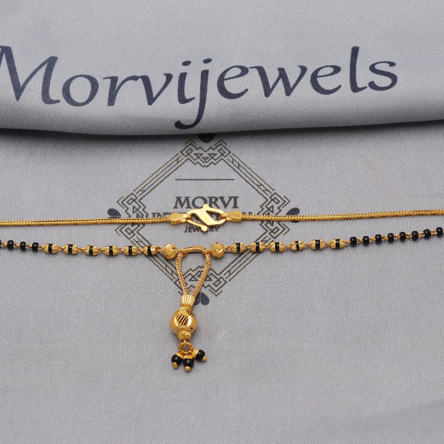 22k gold chain mangalsutra necklace with gold beads and black beads, Indian Wife Jewelry gift, K6473