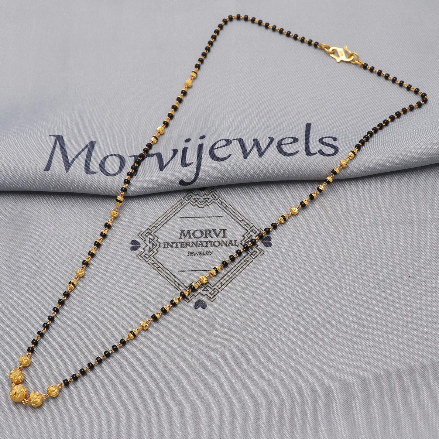 22k gold chain mangalsutra necklace with gold beads and black beads, Indian Wife Jewelry gift, K6474