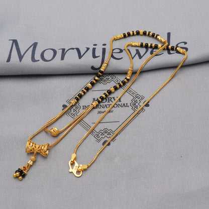 22k gold chain mangalsutra necklace with gold beads and black beads, Indian Wife Jewelry gift, K6475