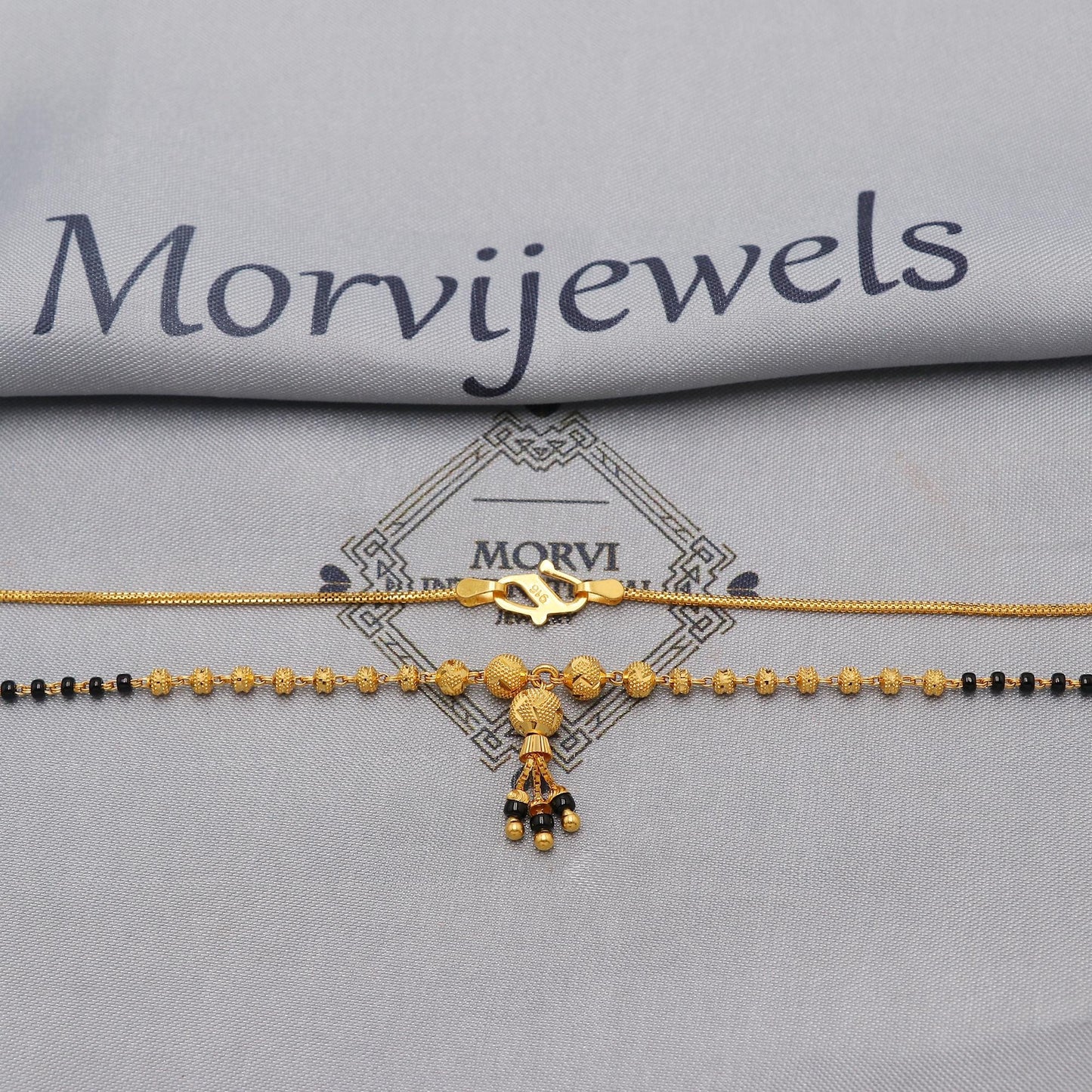22k gold chain mangalsutra necklace with gold beads and black beads, Indian Wife Jewelry, Mangal Sutra Gifts for Wife, K6478