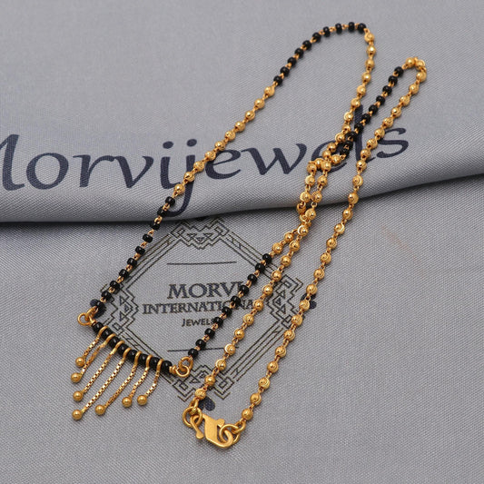 Indian 22k gold chain mangalsutra necklace with diamond cut gold beads and black beads, Wife Jewelry, Mangal Sutra Gifts for Wife, K6481