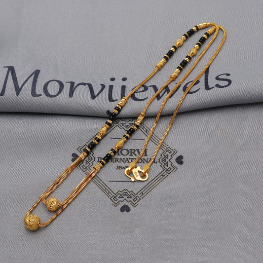 Indian 22k gold chain mangalsutra box chain necklace with gold beads and black beads, Wife Jewelry, Mangal Sutra Gifts for Wife, K6483