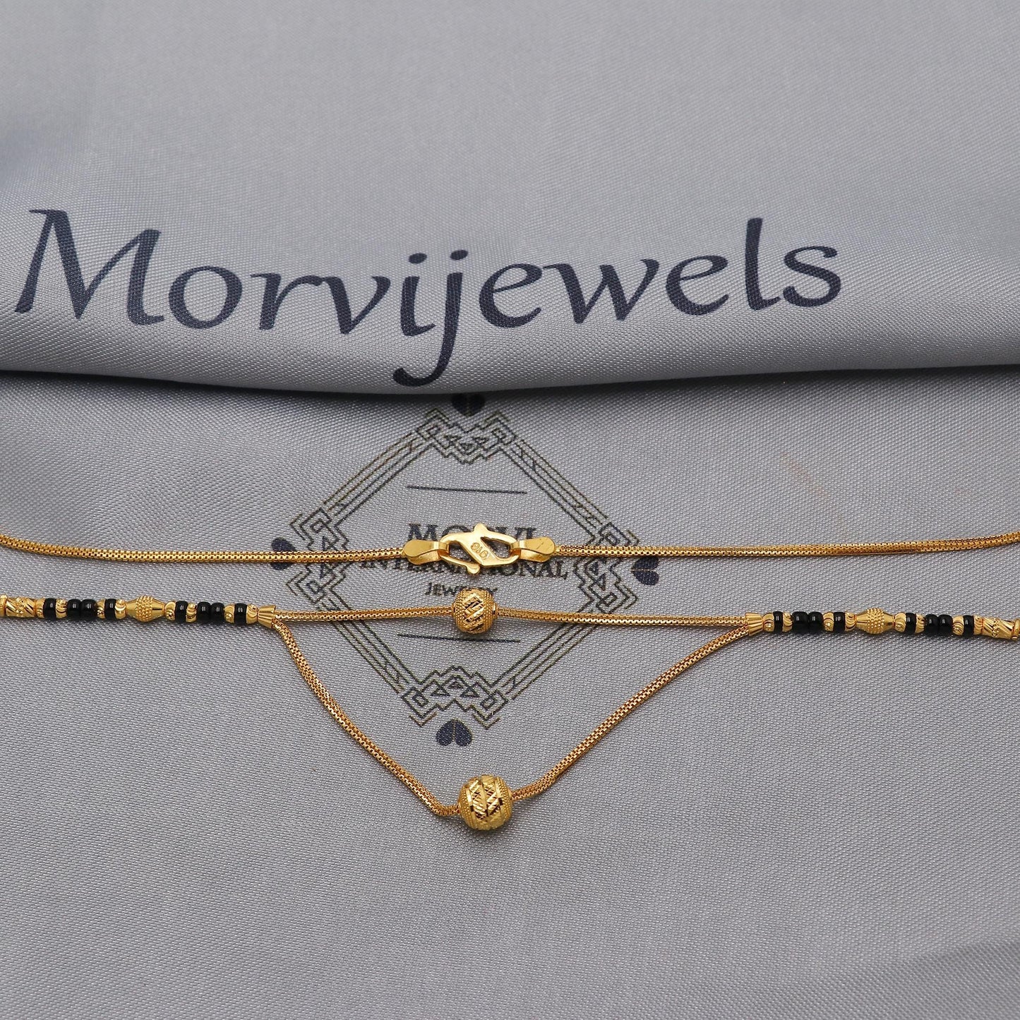 Indian 22k gold chain mangalsutra box chain necklace with gold beads and black beads, Wife Jewelry, Mangal Sutra Gifts for Wife, K6483