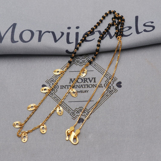 22kt 22k gold chain mangalsutra box chain necklace with Tiny charms and black beads, Wife Jewelry, Mangal Sutra Gifts for Wife, K6485