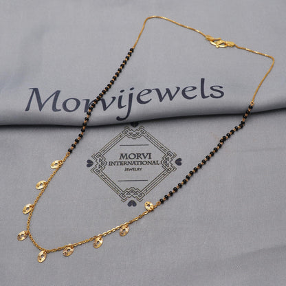22kt 22k gold chain mangalsutra box chain necklace with Tiny charms and black beads, Wife Jewelry, Mangal Sutra Gifts for Wife, K6485