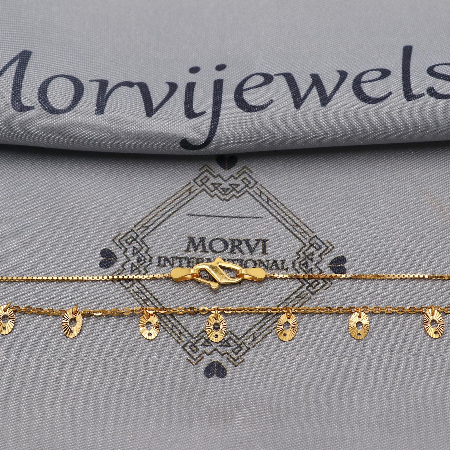22kt 22k gold chain mangalsutra box chain necklace with Tiny charms and black beads, Wife Jewelry, Mangal Sutra Gifts for Wife, K6485