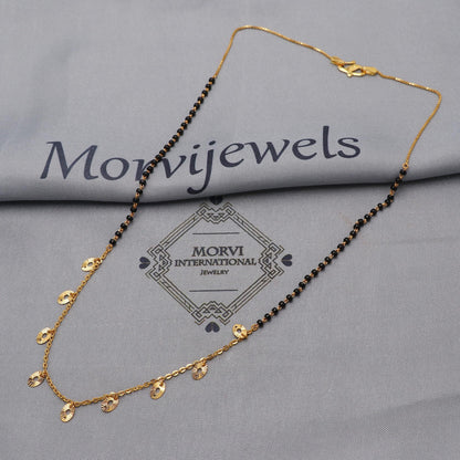 22kt 22k gold chain mangalsutra box chain necklace with Tiny charms and black beads, Wife Jewelry, Mangal Sutra Gifts for Wife, K6485
