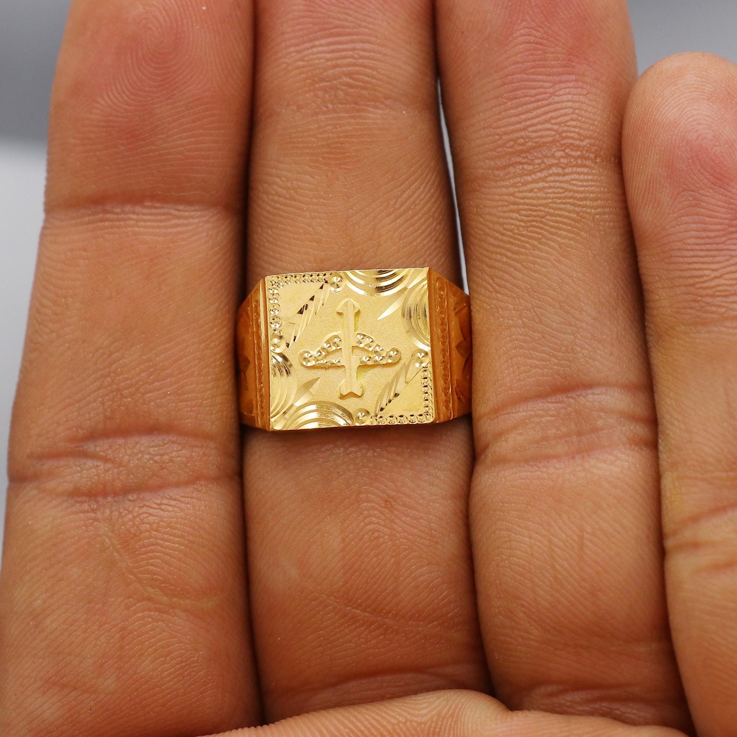 Lord Rama’s Dhanush Hand Carved Bow 22k Gold Gold Ring, K6167