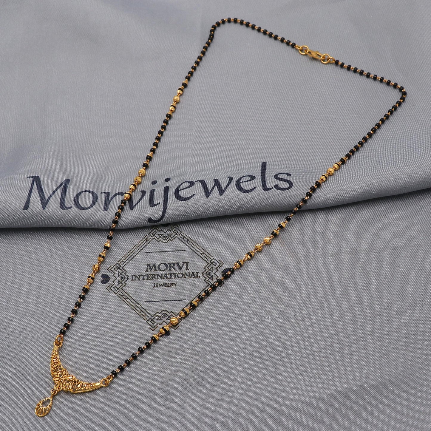 22kt 22k gold chain mangalsutra black beaded chain necklace, Wife Necklace Jewelry, Mangal Sutra Gifts for Wife, K6493