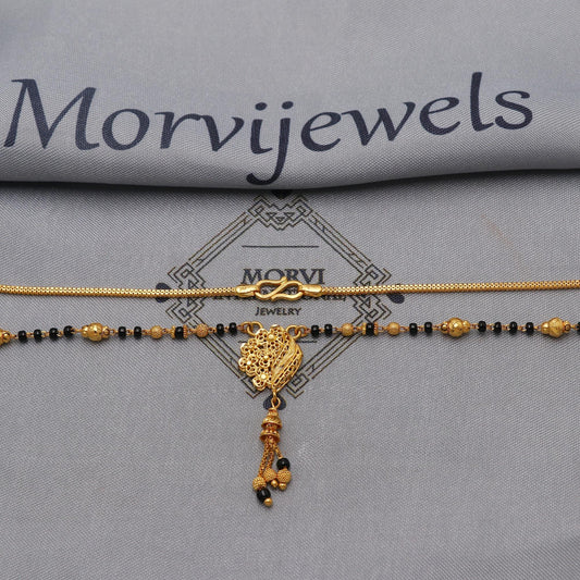 floral 22kt 22k gold chain mangalsutra gold and black beaded link chain necklace, Wife Necklace Jewelry, Mangal Sutra Gifts for Wife, K6495
