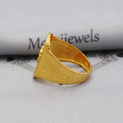 Flower Carved Solid 22k Yellow Gold Ring, 22k Gold Handmade Ring, Indian Gold Ring, K6177