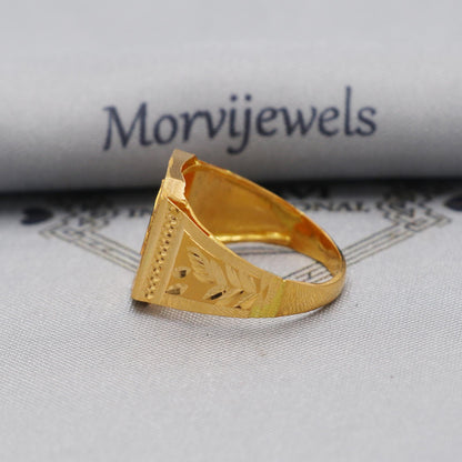 Flower Carved Solid 22k Yellow Gold Ring Size 6 7 8 and All Size, 22k Gold Handmade Ring, Indian Gold Ring, K6180