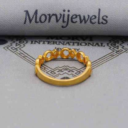 Circle & Diamond Linked Pattern 22k Gold Ring, Stacking Band Ring Minimalist Artistic Design, Pure Handmade Work Indian Ring, K6185