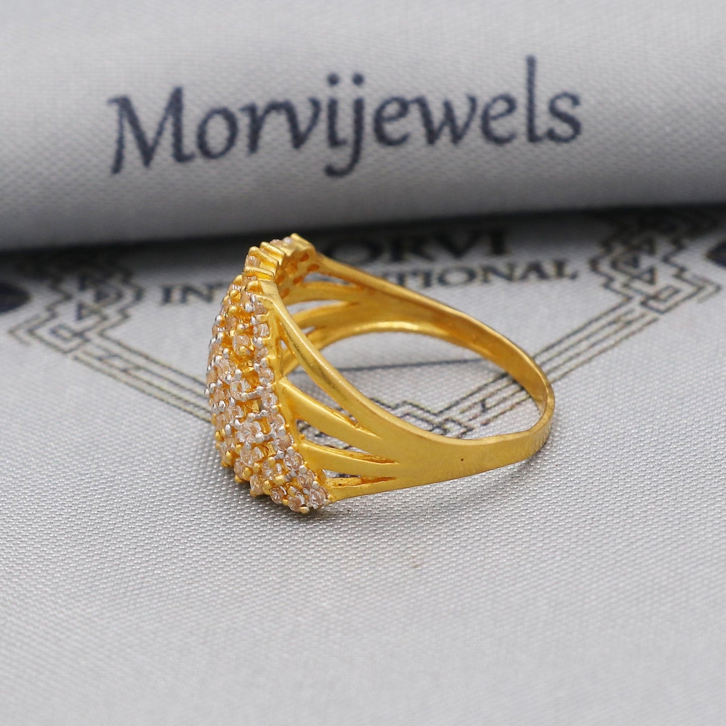 22k yellow solid gold ring zircon jewelry, 22kt handmade women gold ring, All Size, K6187