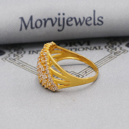 22k yellow solid gold ring zircon jewelry, 22kt handmade women gold ring, All Size, K6187