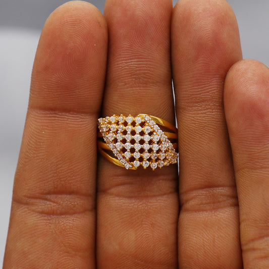 22k yellow solid gold ring zircon jewelry, 22kt handmade women gold ring, All Size, K6187