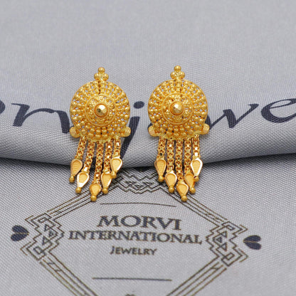 22k Yellow Gold Pendant Necklace Earrings Set, Indian Pure Gold Set, Indian Gold Jewelry, Wedding Indian Style Necklace, 22k gold event wear