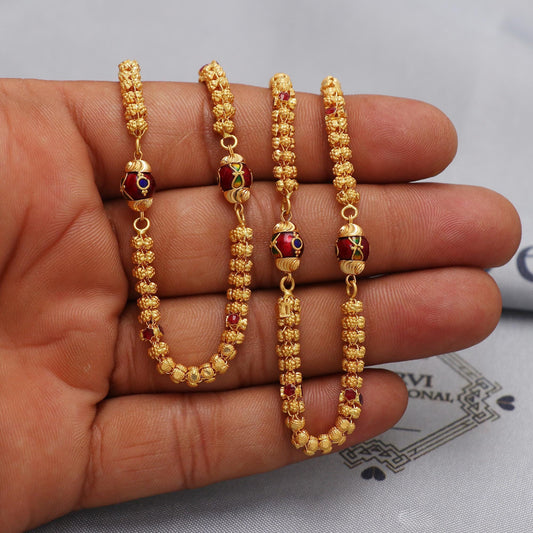 22k Gold Ball Beads Necklace Mala Haar Jewelry, Handmade designer Beads Mala 22kt Chain, Indian Party Wear Chain, Gold Indian Mala, K6506
