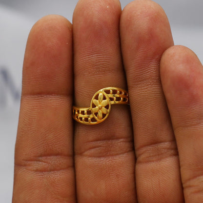 22kt 22k Solid Yellow Gold Handmade Flower Ring Jewelry, K6202