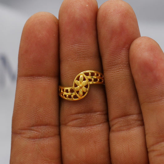 22kt 22k Solid Yellow Gold Handmade Flower Ring Jewelry, K6202