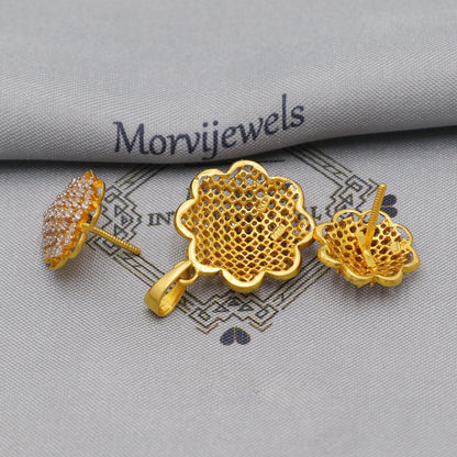 Simple 22k Gold Earrings Pendant set Handmade Indian jewelry, K6226