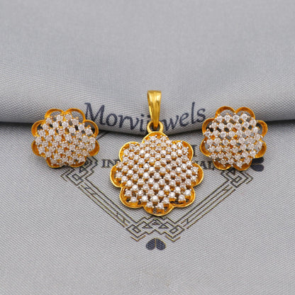 Simple 22k Gold Earrings Pendant set Handmade Indian jewelry, K6226