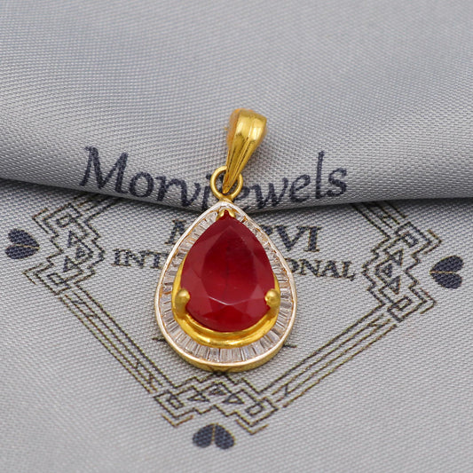 Ruby Zirconia 22k Gold Indian Pendant, Handcrafted Women Handmade Gold Jewelry from India, K6229
