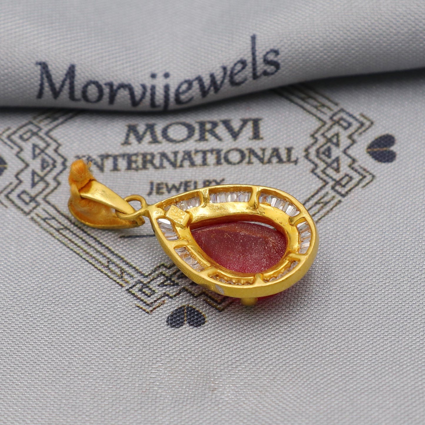 Ruby Zirconia 22k Gold Indian Pendant, Handcrafted Women Handmade Gold Jewelry from India, K6229