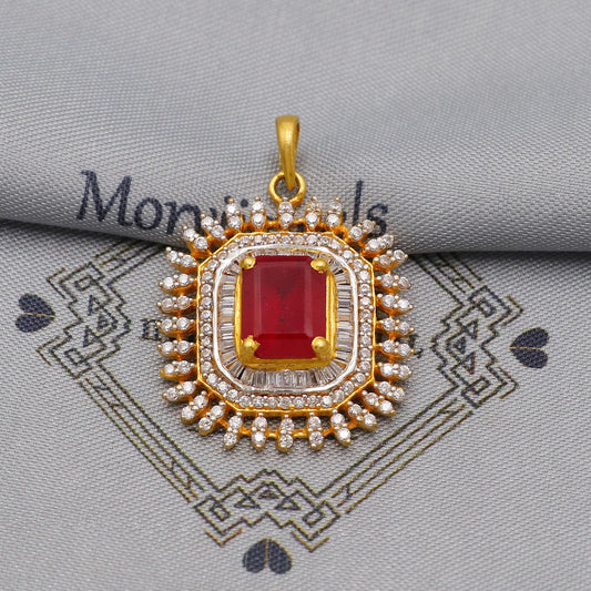 Ruby Zirconia 22k Gold Indian Pendant, Handcrafted Women Handmade Gold Jewelry from India, K6230