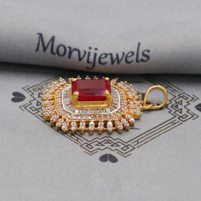 Ruby Zirconia 22k Gold Indian Pendant, Handcrafted Women Handmade Gold Jewelry from India, K6230