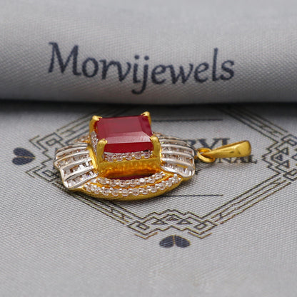 Ruby Zirconia 22k Gold Indian Pendant, Handcrafted Women Handmade Gold Jewelry from India, K6231