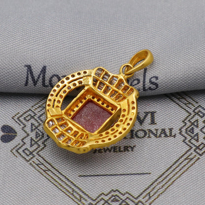 Ruby Zirconia 22k Gold Indian Pendant, Handcrafted Women Handmade Gold Jewelry from India, K6231
