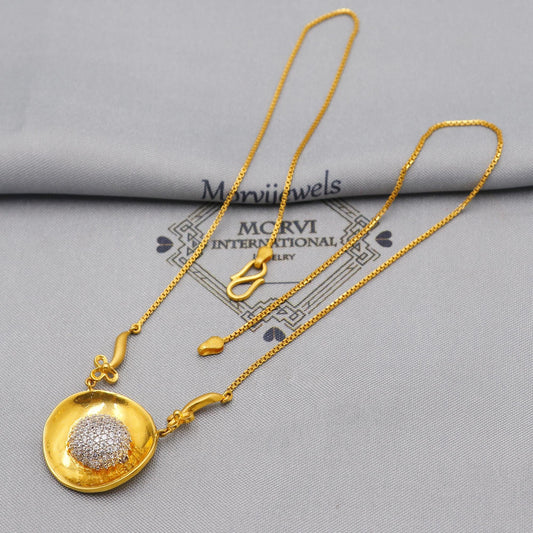 round pendant chain Pure 22k Yellow Gold Chain Necklace Stone Pendant Anniversary Wedding Gift, Indian Gold Handmade necklace Jewelry, K6234