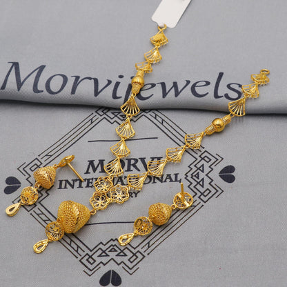 22k Yellow Gold Necklace Earrings set, Designer Pendant Necklace, light weight dainty Indian Gold Handmade wedding necklace Jewelry for gift