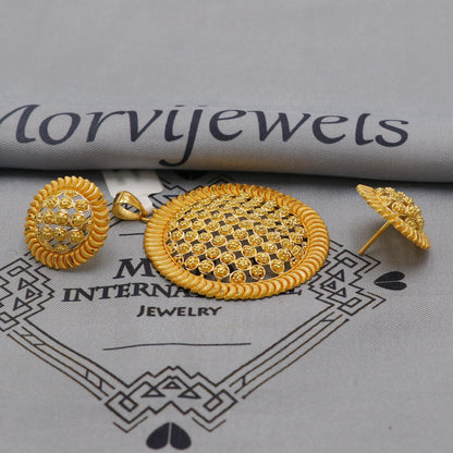 22k Gold Pendant & Earring Set, Indian Handcrafted Ethnic Design, Exquisite Detailing, K6238