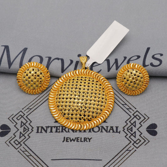 22k Gold Pendant & Earring Set, Indian Handcrafted Ethnic Design, Exquisite Detailing, K6240