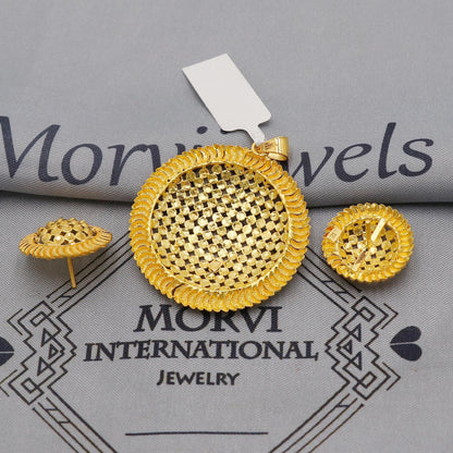 22k Gold Pendant & Earring Set, Indian Handcrafted Ethnic Design, Exquisite Detailing, K6240