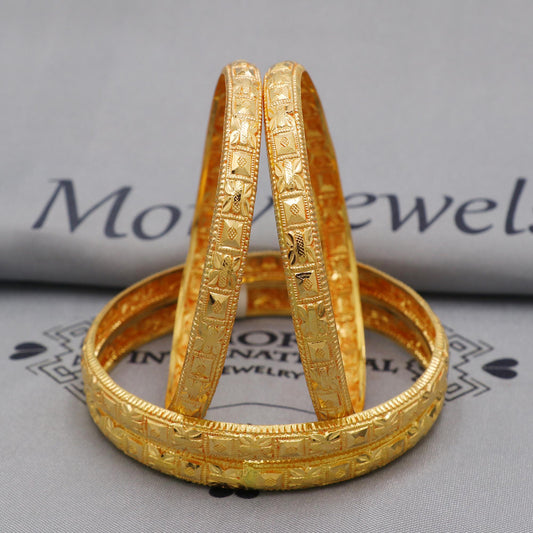 Pure 22k Gold Bangles Indian Handmade light weight , Traditional Rajasthan India, Bangle Bracelet pair Wedding Jewelry, wax filled, K6250