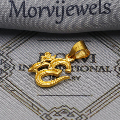 22k Yellow Gold Aum Om Pendant: Handmade Indian Jewelry, K6259