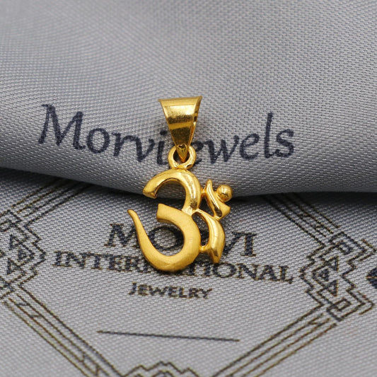 22k Yellow Gold Aum Om Pendant: Handmade Indian Jewelry, K6260