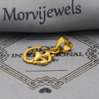 22k Yellow Gold Aum Om Pendant: Handmade Indian Jewelry, K6261