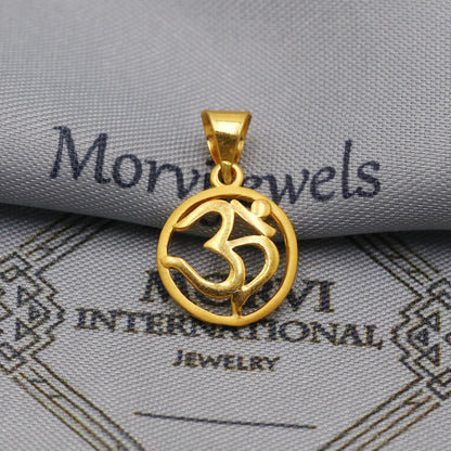 22k Yellow Gold Aum Om Pendant: Handmade Indian Jewelry, K6262