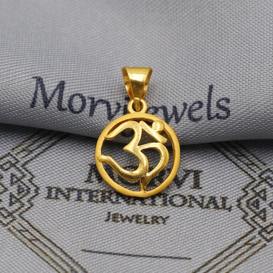 22k Yellow Gold Aum Om Pendant: Handmade Indian Jewelry, K6262