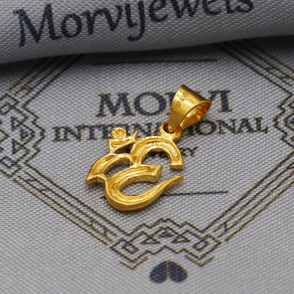 22k Yellow Gold Aum Om Pendant: Handmade Indian Jewelry, K6263