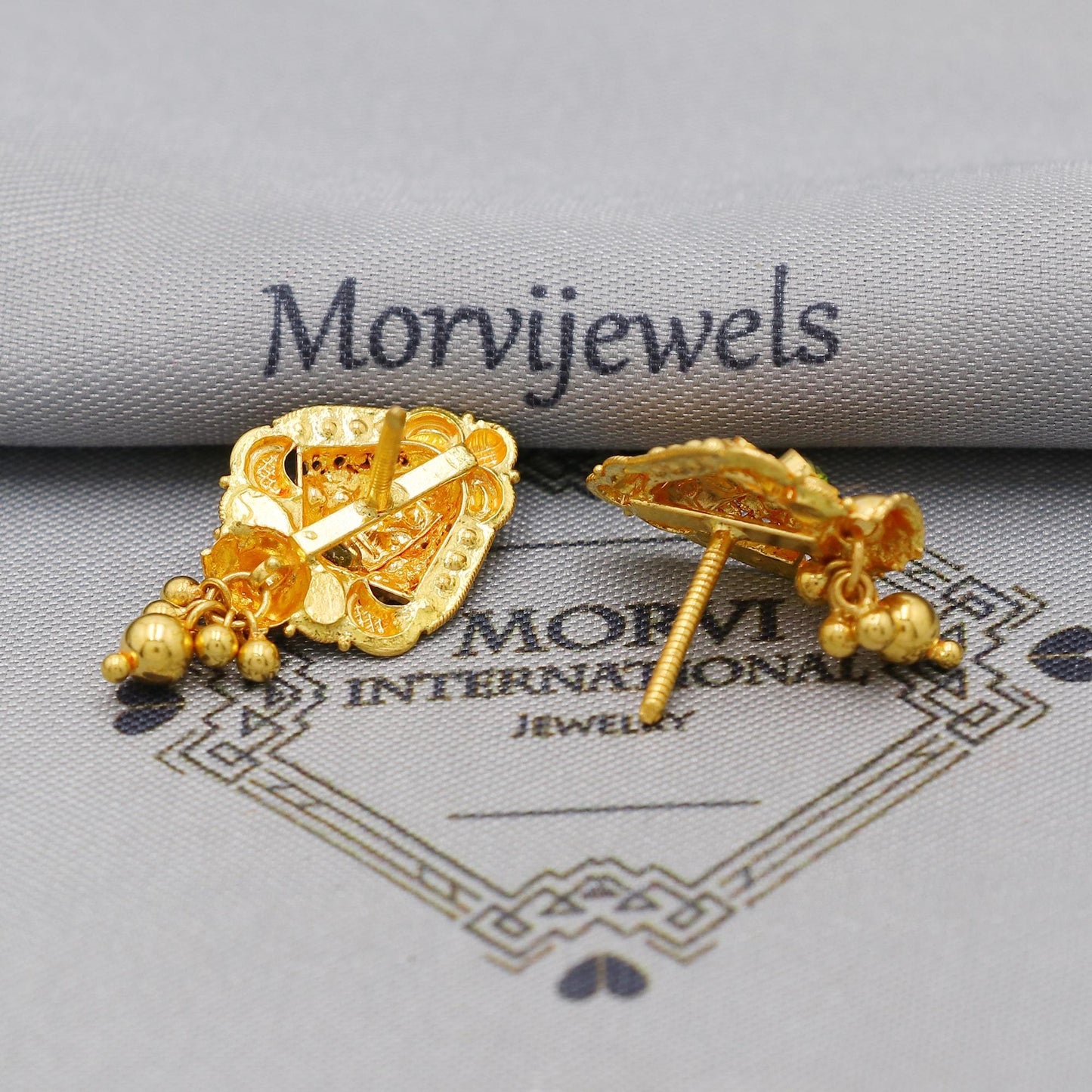 22k Yellow Gold Earrings with dangling small beads, Handmade Vintage Pure Traditional Indian Daily Wear Earrings jewelry, K6276