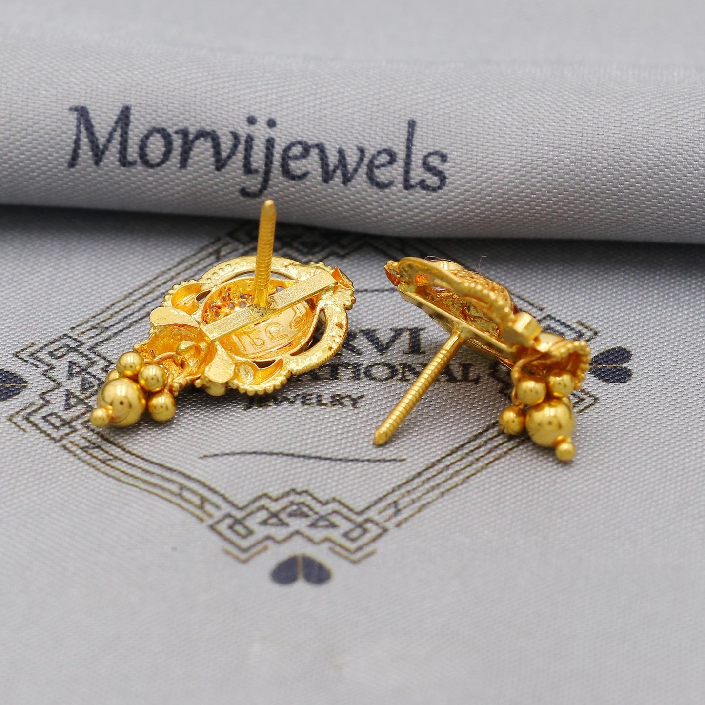 Handmade 22k Earrings India, Indian Gold Tops, Handmade Gold Jewelry From India, K6281